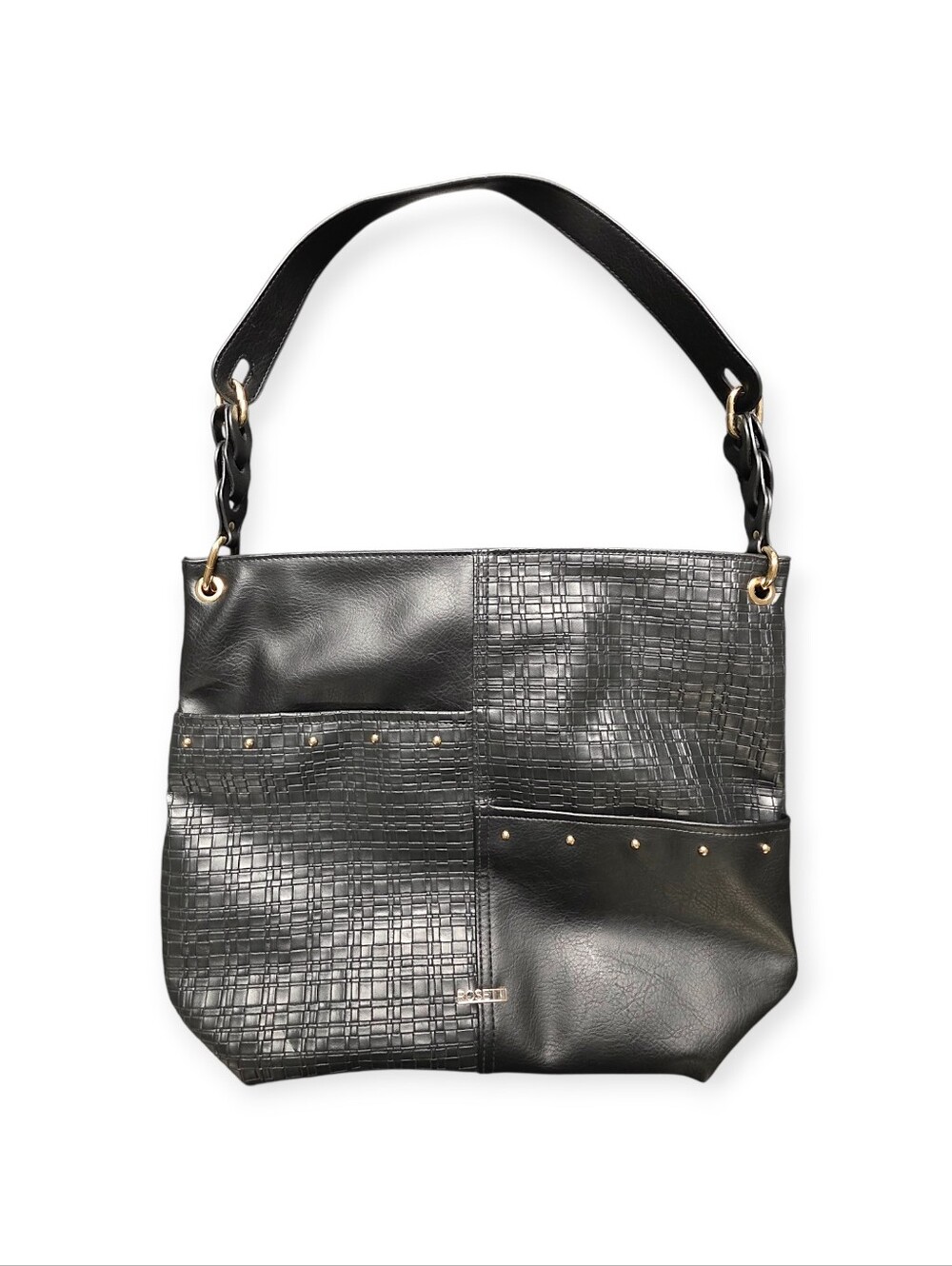 Rosetti Black Patchwork Hobo Bag Textured Braided Strap Multi-Pocket
